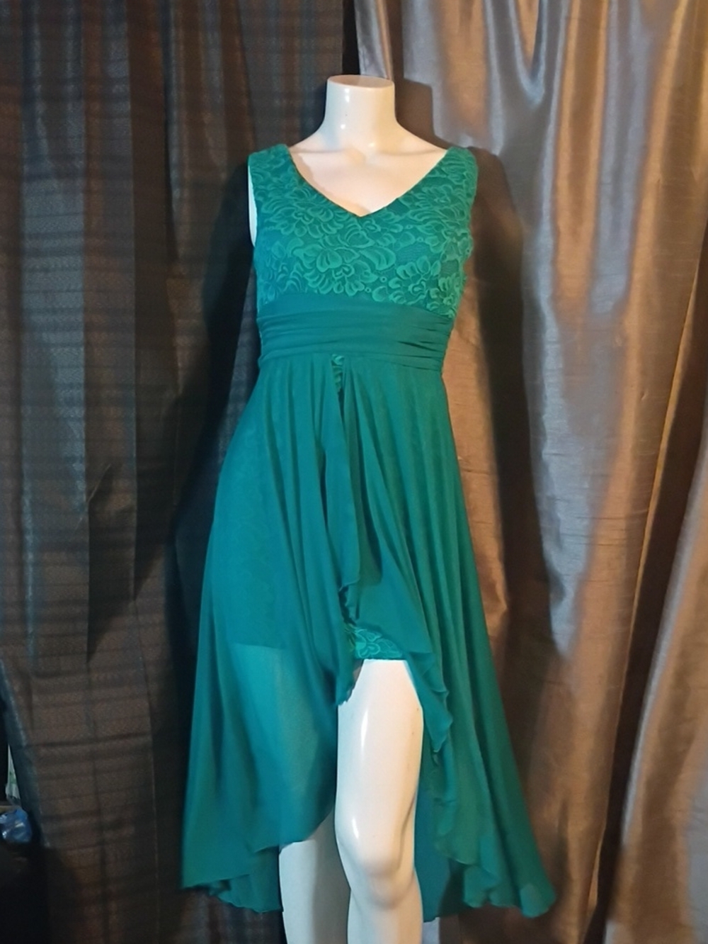 Rory  Teal V-Neck High-Low Dress